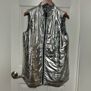 Women's Reversible Silver Puffer Vest